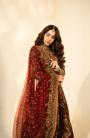 Stunning Maroon Pakistani Bridal Lehenga with Dupatta