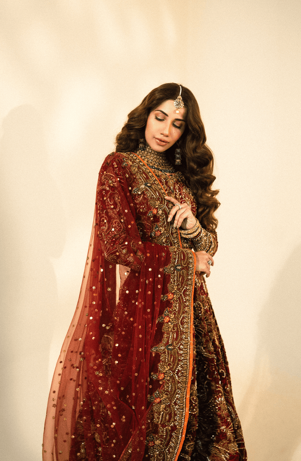 Stunning Maroon Pakistani Bridal Lehenga with Dupatta