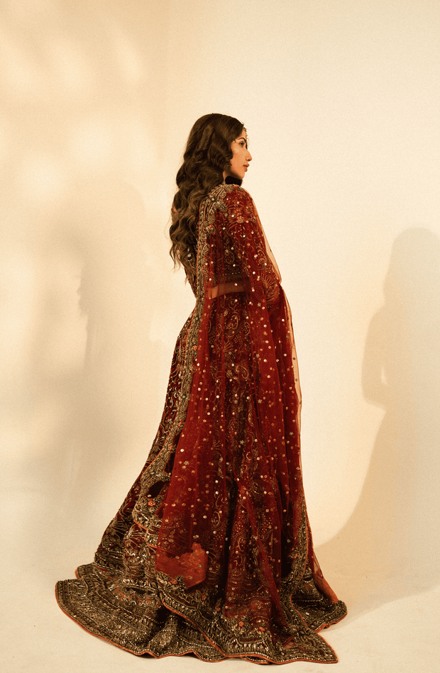 Stunning Maroon Pakistani Bridal Lehenga with Dupatta