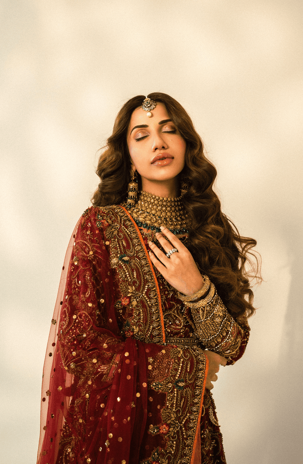 Stunning Maroon Pakistani Bridal Lehenga with Dupatta