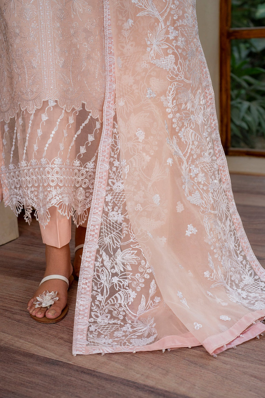 Elegant Embroidered Lawn Frock with Cotton Trouser