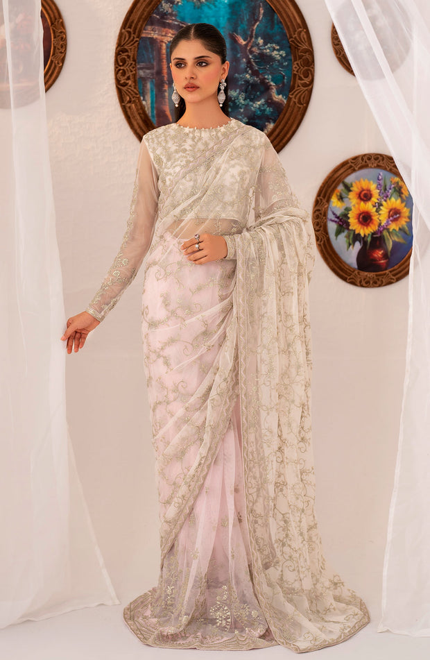 Elegant Pearl Sequins Embroidered Net Top & Raw Silk Trouser