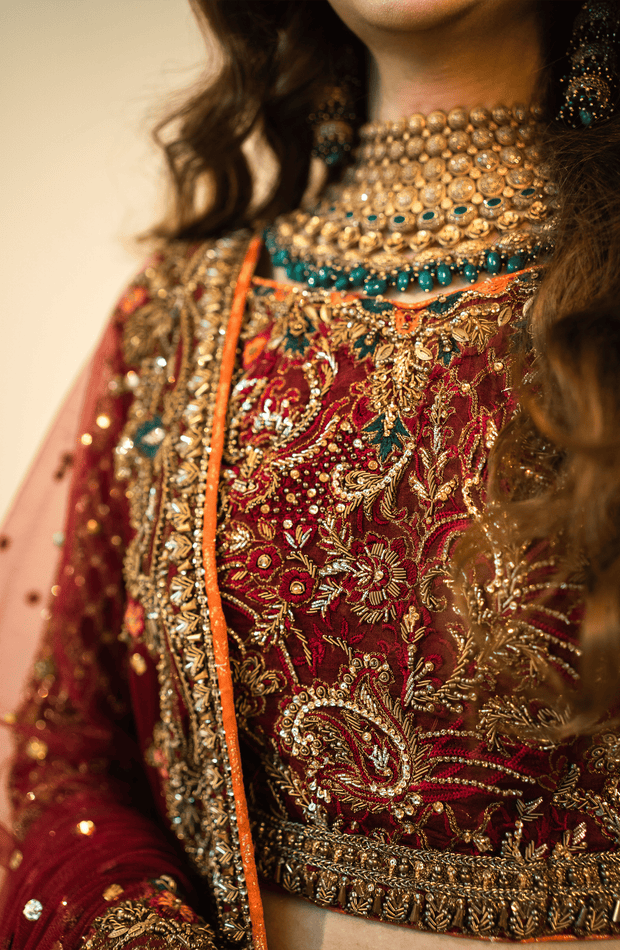 Stunning Maroon Pakistani Bridal Lehenga with Dupatta