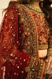 Stunning Maroon Pakistani Bridal Lehenga with Dupatta