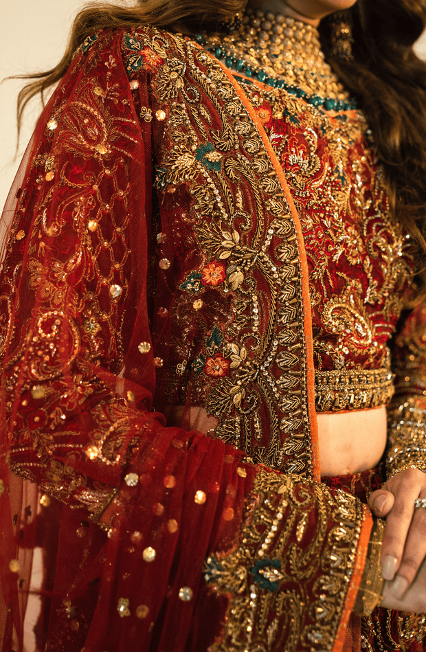 Stunning Maroon Pakistani Bridal Lehenga with Dupatta