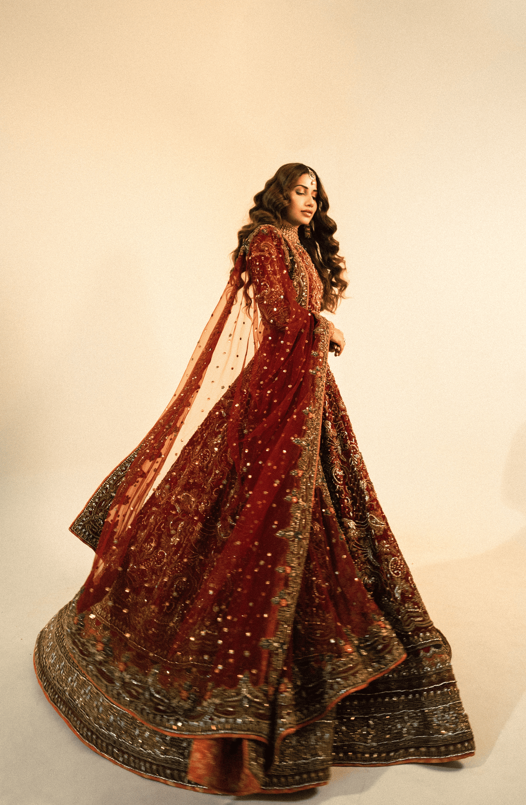 Stunning Maroon Pakistani Bridal Lehenga with Dupatta