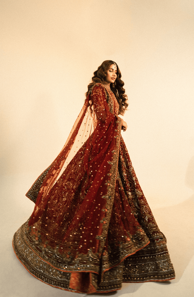 Stunning Maroon Pakistani Bridal Lehenga with Dupatta