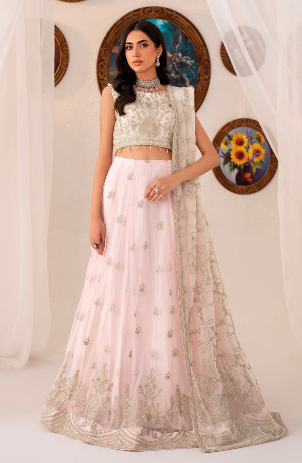 Elegant Pearl Sequins Embroidered Net Top & Raw Silk Trouser