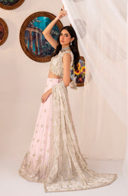 Elegant Pearl Sequins Embroidered Net Top & Raw Silk Trouser