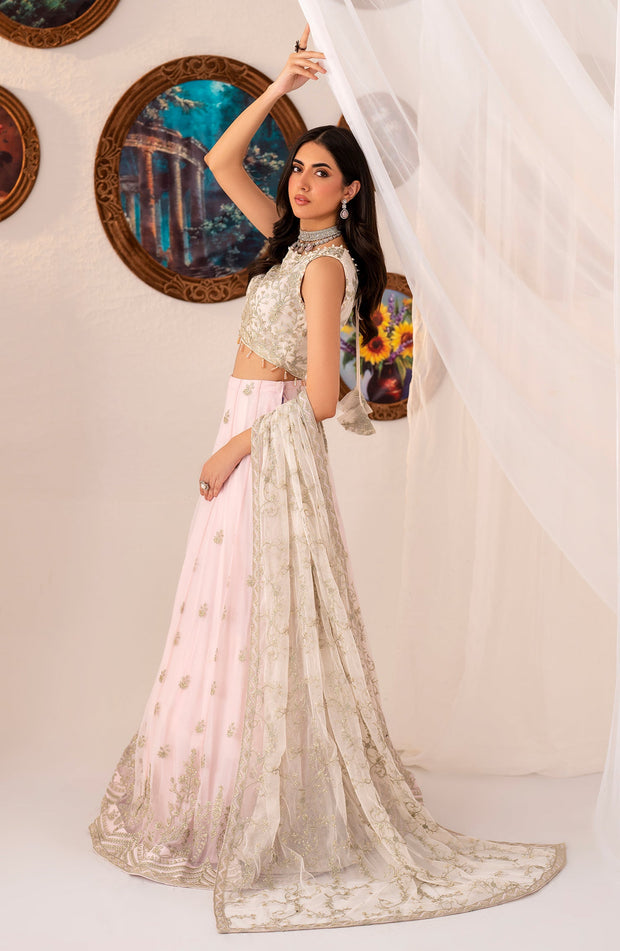 Elegant Pearl Sequins Embroidered Net Top & Raw Silk Trouser