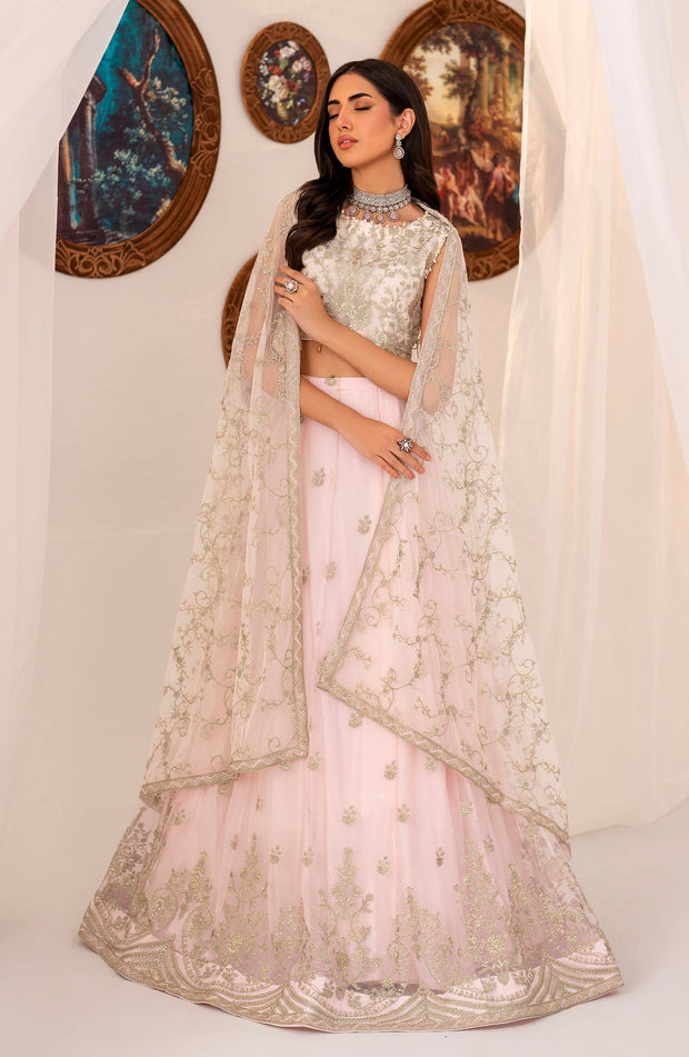 Elegant Pearl Sequins Embroidered Net Top & Raw Silk Trouser