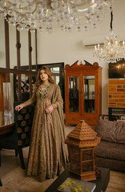 Classic Gold Pakistani Bridal Dress with Embroidery