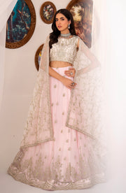 Elegant Pearl Sequins Embroidered Net Top & Raw Silk Trouser