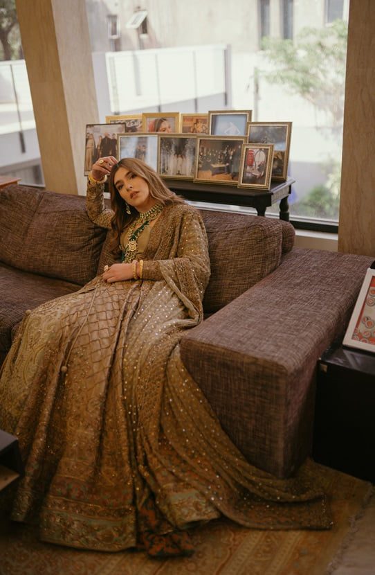 Classic Gold Pakistani Bridal Dress with Embroidery