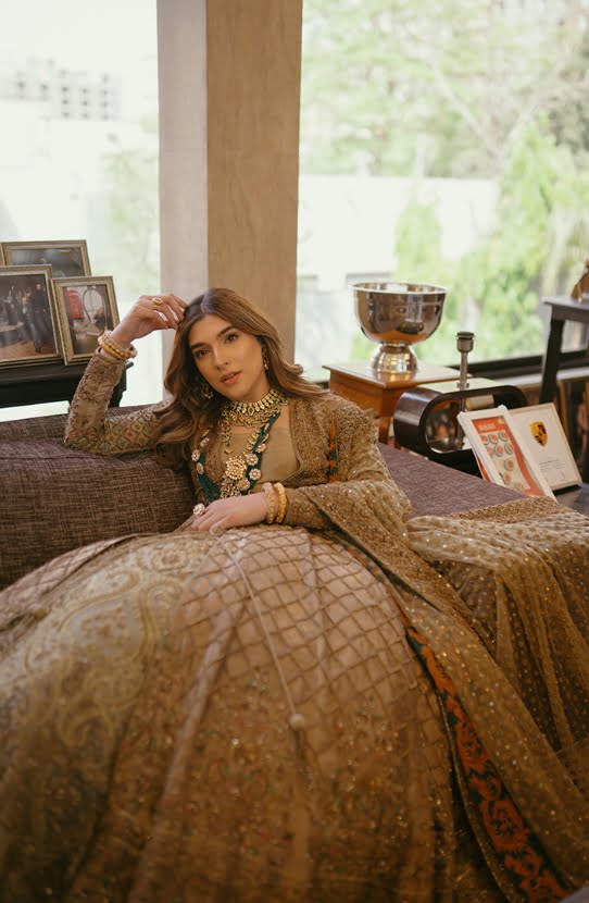 Classic Gold Pakistani Bridal Dress with Embroidery