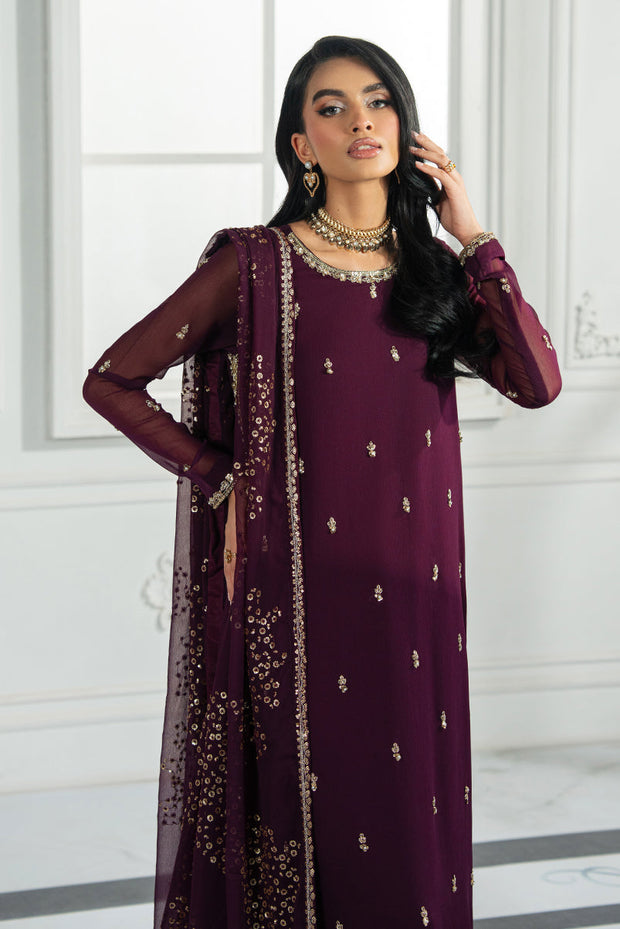 Elegant Hand Embellished Chiffon Dress in Luxurious Colors