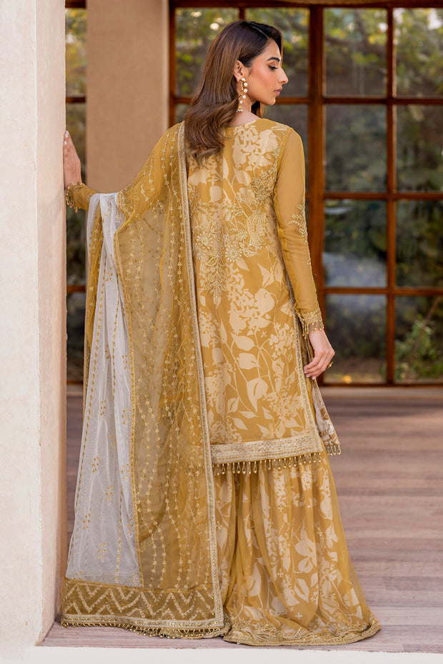 Yellow Sequins Embroidered Net Shirt with Sharara