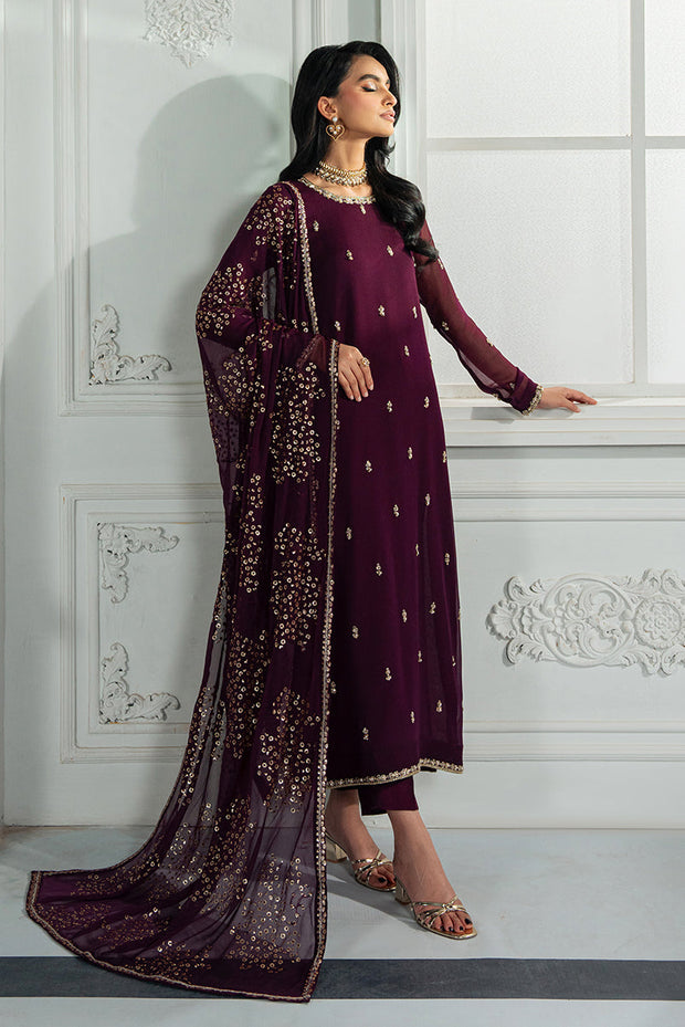 Elegant Hand Embellished Chiffon Dress in Luxurious Colors