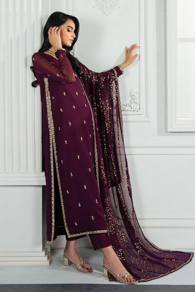 Elegant Hand Embellished Chiffon Dress in Luxurious Colors