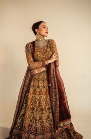 Elegant Mustard & Maroon Pakistani Bridal Lehenga Set