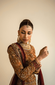 Elegant Mustard & Maroon Pakistani Bridal Lehenga Set