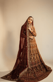 Elegant Mustard & Maroon Pakistani Bridal Lehenga Set