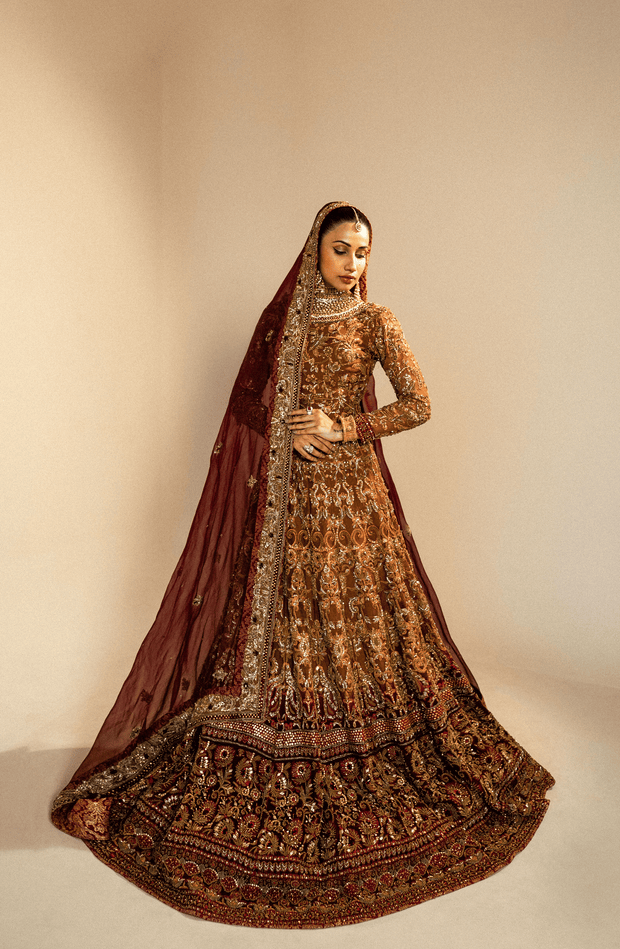 Elegant Mustard & Maroon Pakistani Bridal Lehenga Set
