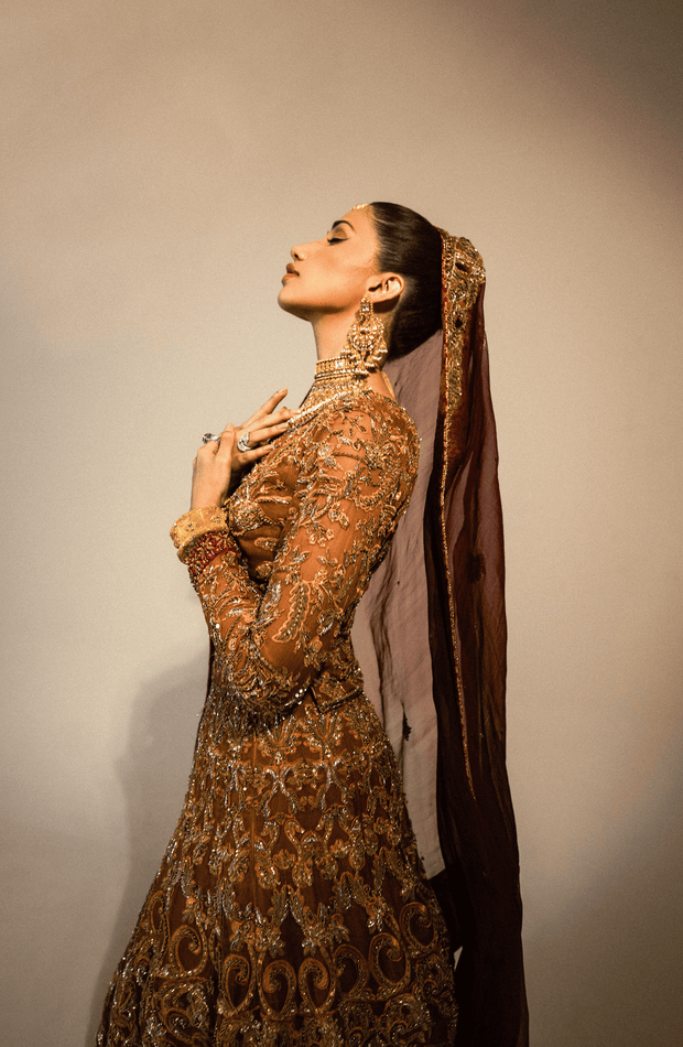 Elegant Mustard & Maroon Pakistani Bridal Lehenga Set