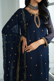 Elegant Embroidered Chiffon Dress with Hand Work