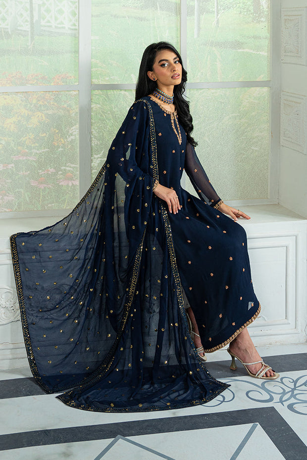 Elegant Embroidered Chiffon Dress with Hand Work