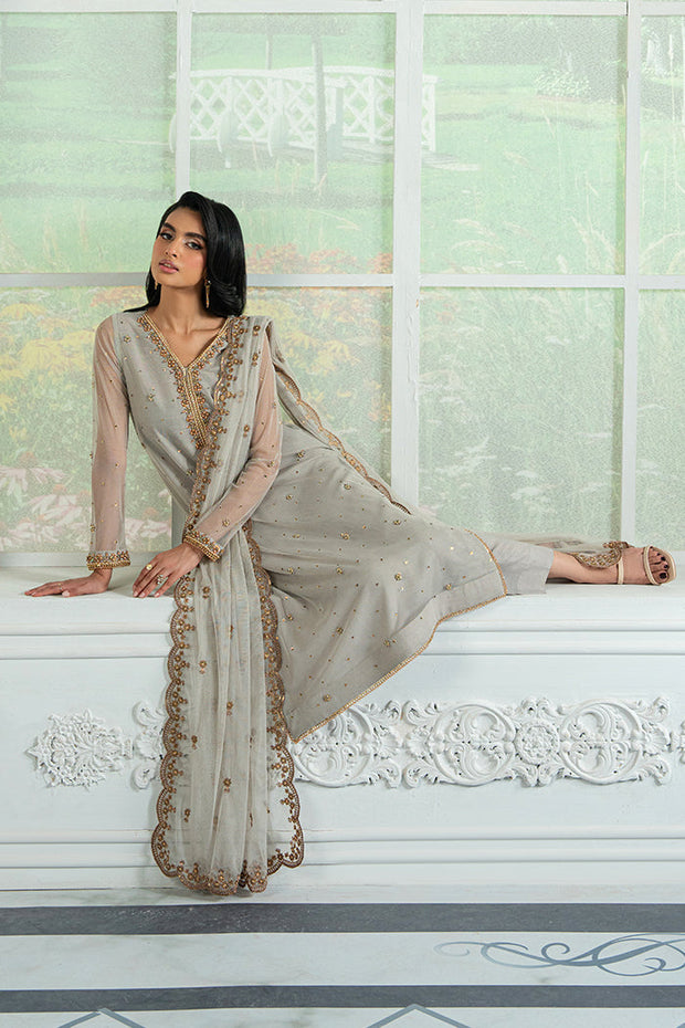 Embroidered Hand Embellished Net Dress with Raw Silk Trouser