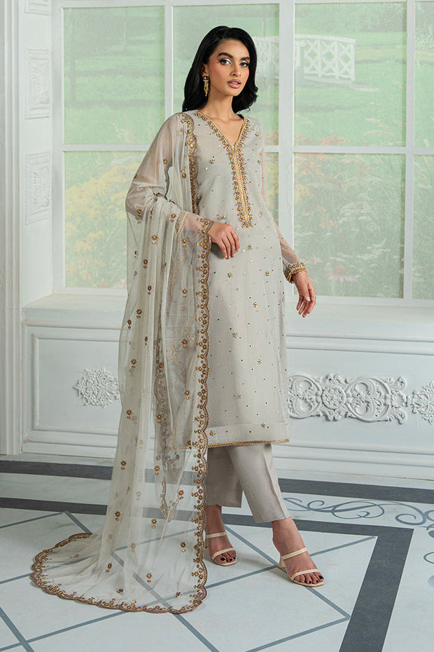 Embroidered Hand Embellished Net Dress with Raw Silk Trouser