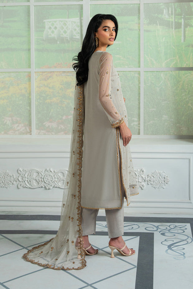Embroidered Hand Embellished Net Dress with Raw Silk Trouser