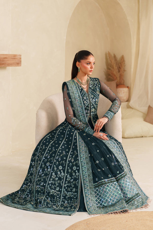 Elegant Blue Sequins Embroidered Net Pakistani Party Dress