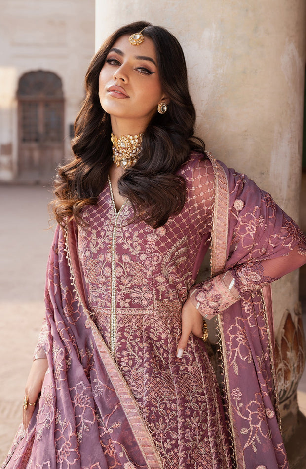 Elegant Peach Sequins Embroidered Chiffon Dress