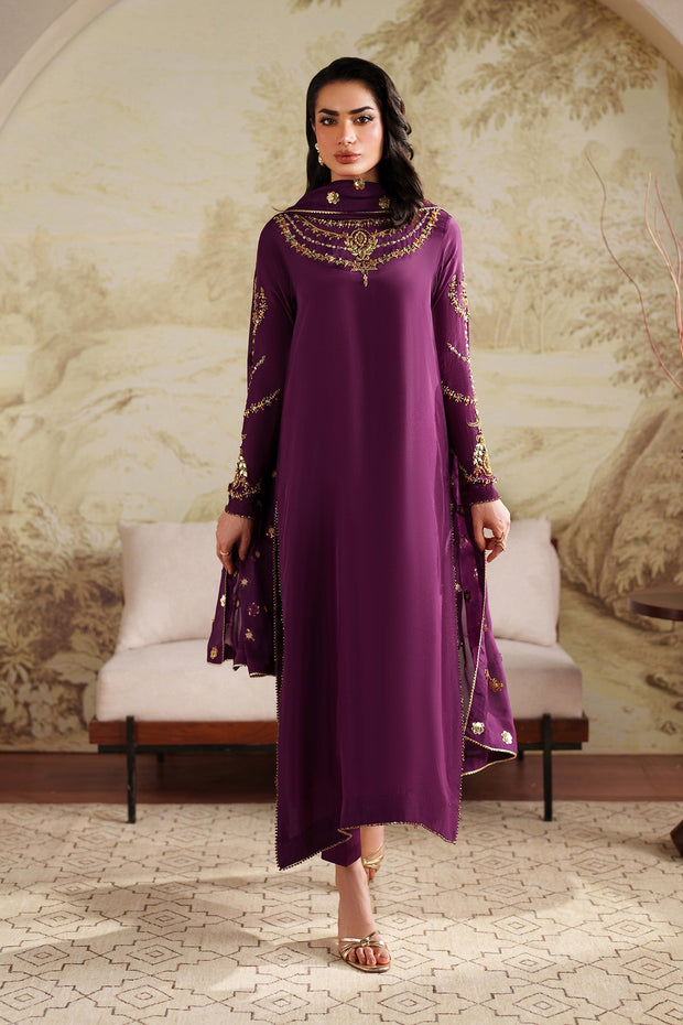 Elegant Hand Embellished Raw Silk Pakistani Designer Dress