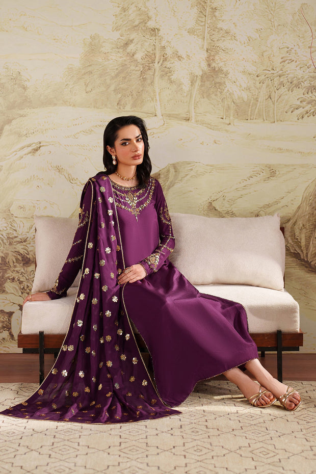 Elegant Hand Embellished Raw Silk Pakistani Designer Dress