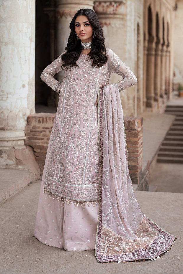 Elegant Pink Sequins Embroidered Chiffon Shirt & Sharara