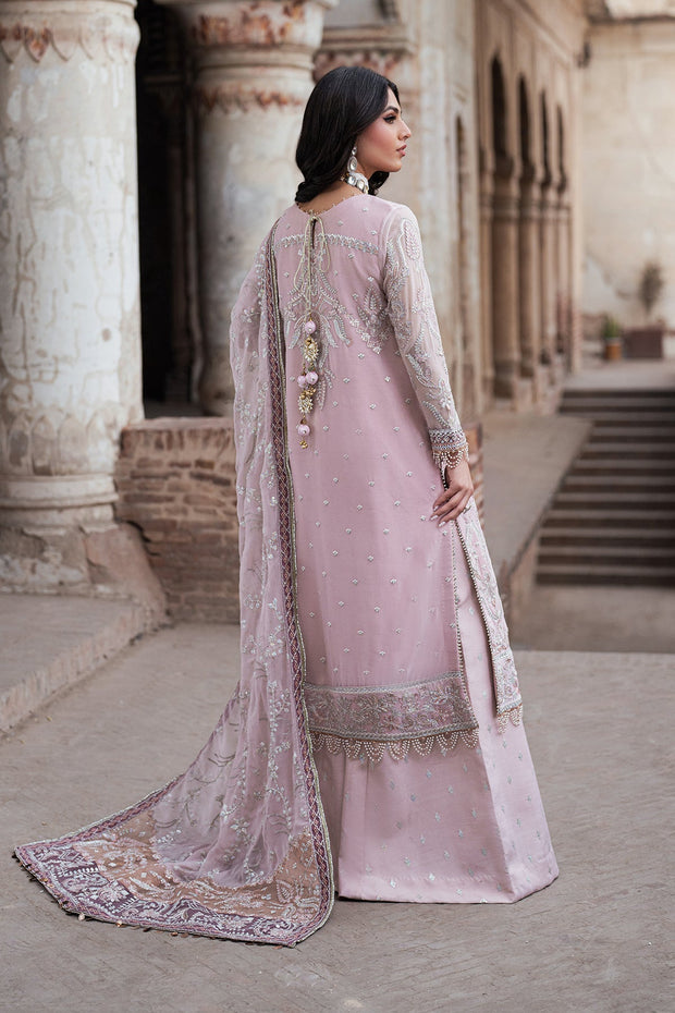Elegant Pink Sequins Embroidered Chiffon Shirt & Sharara