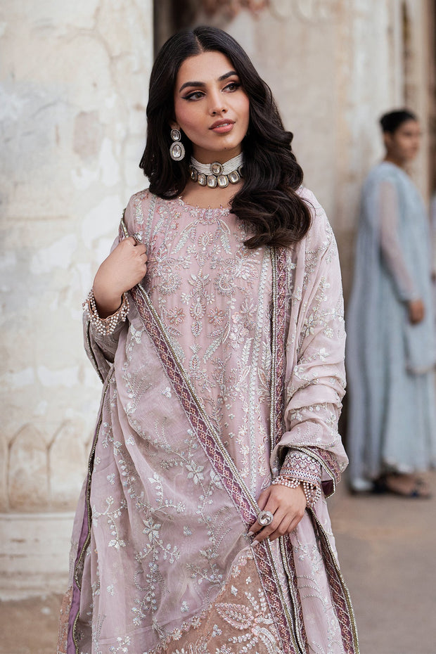 Elegant Pink Sequins Embroidered Chiffon Shirt & Sharara