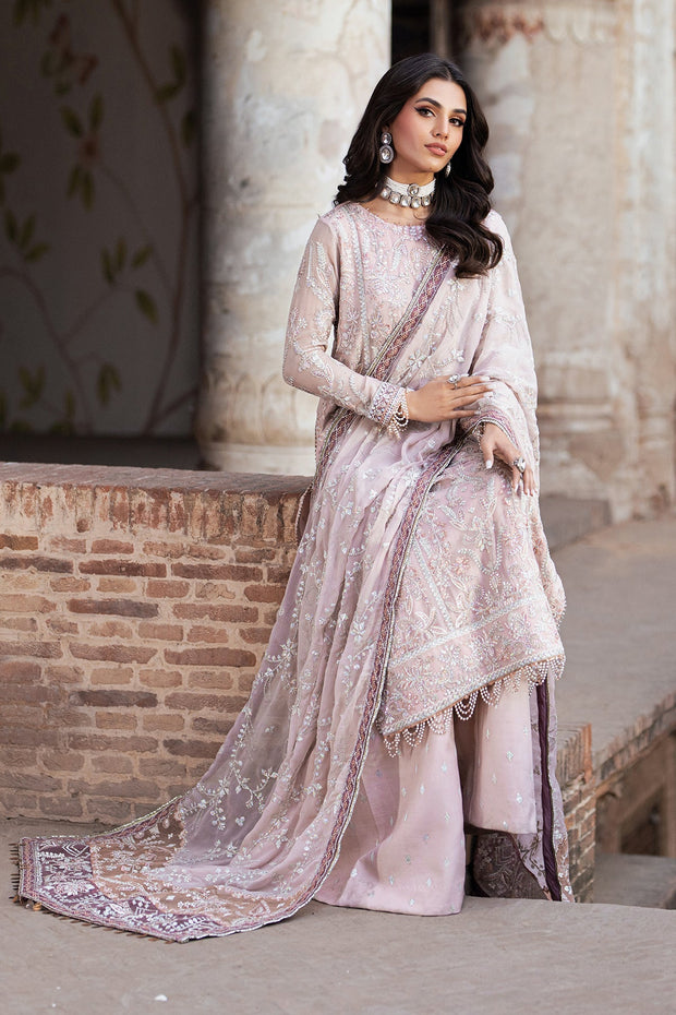 Elegant Pink Sequins Embroidered Chiffon Shirt & Sharara