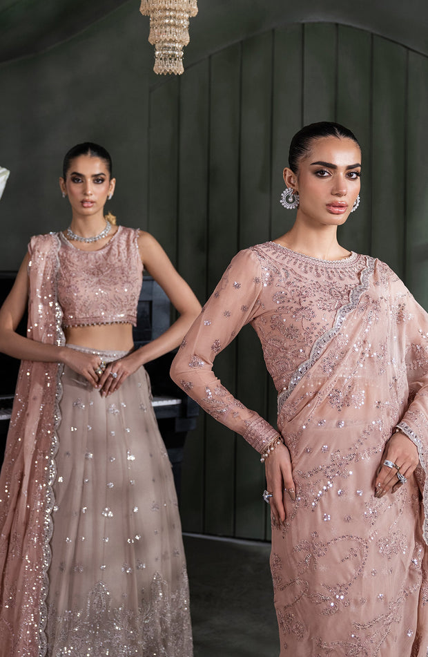 Elegant Sequins Embroidered Chiffon Blouse & Trouser Set