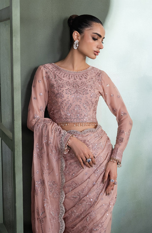 Elegant Sequins Embroidered Chiffon Blouse & Trouser Set