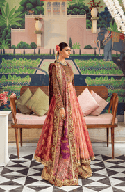 Elegant Watermelon-Pink Pakistani Bridal Dress Ensemble