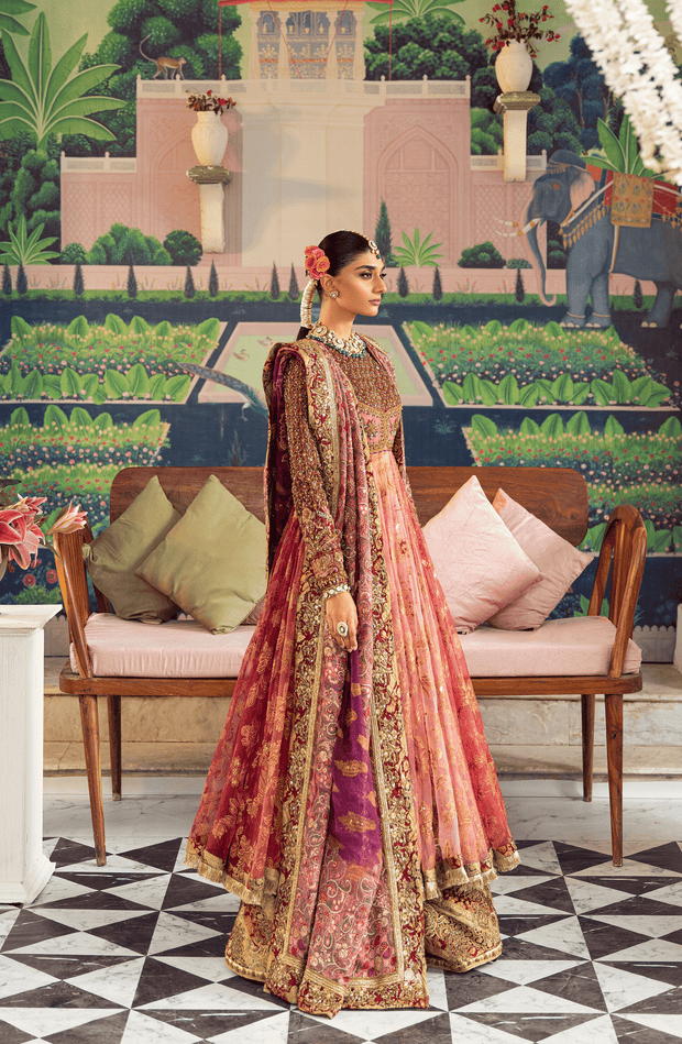 Elegant Watermelon-Pink Pakistani Bridal Dress Ensemble