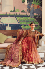 Elegant Watermelon-Pink Pakistani Bridal Dress Ensemble