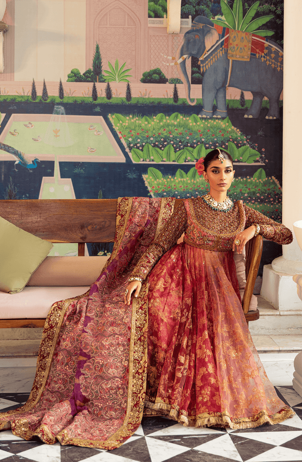 Elegant Watermelon-Pink Pakistani Bridal Dress Ensemble