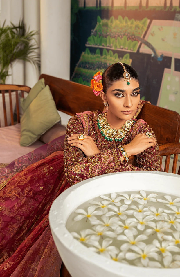 Elegant Watermelon-Pink Pakistani Bridal Dress Ensemble
