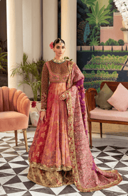 Elegant Watermelon-Pink Pakistani Bridal Dress Ensemble
