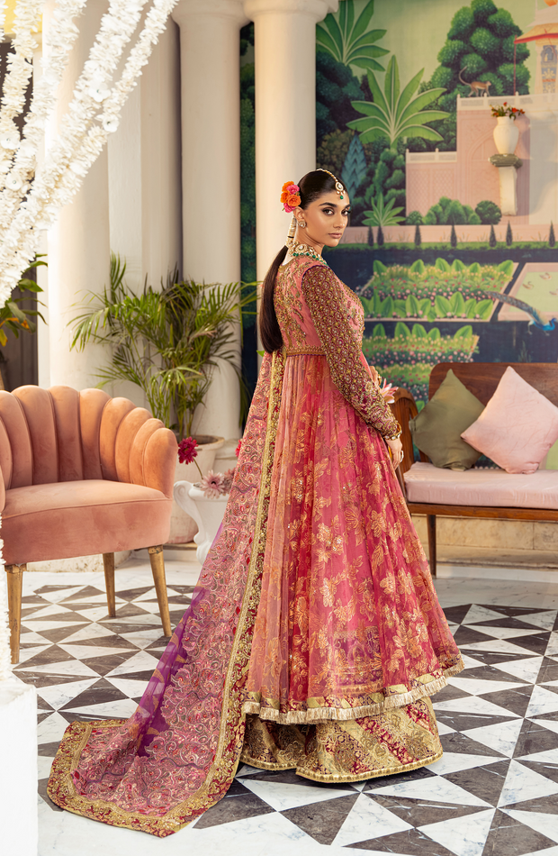 Elegant Watermelon-Pink Pakistani Bridal Dress Ensemble